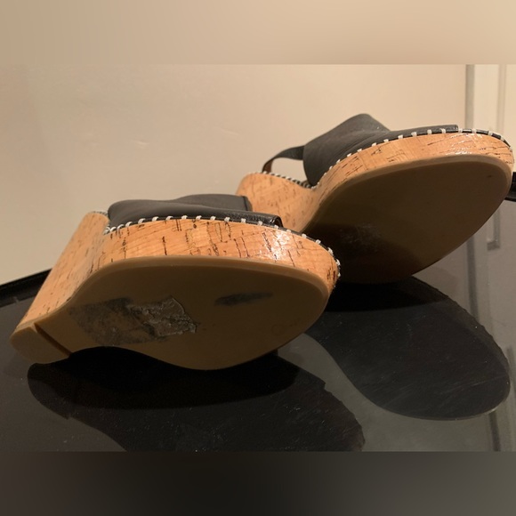 Dolce Vita Prema Platform Peep Toe Wedges Black Leather Size 8B - Picture 4 of 10